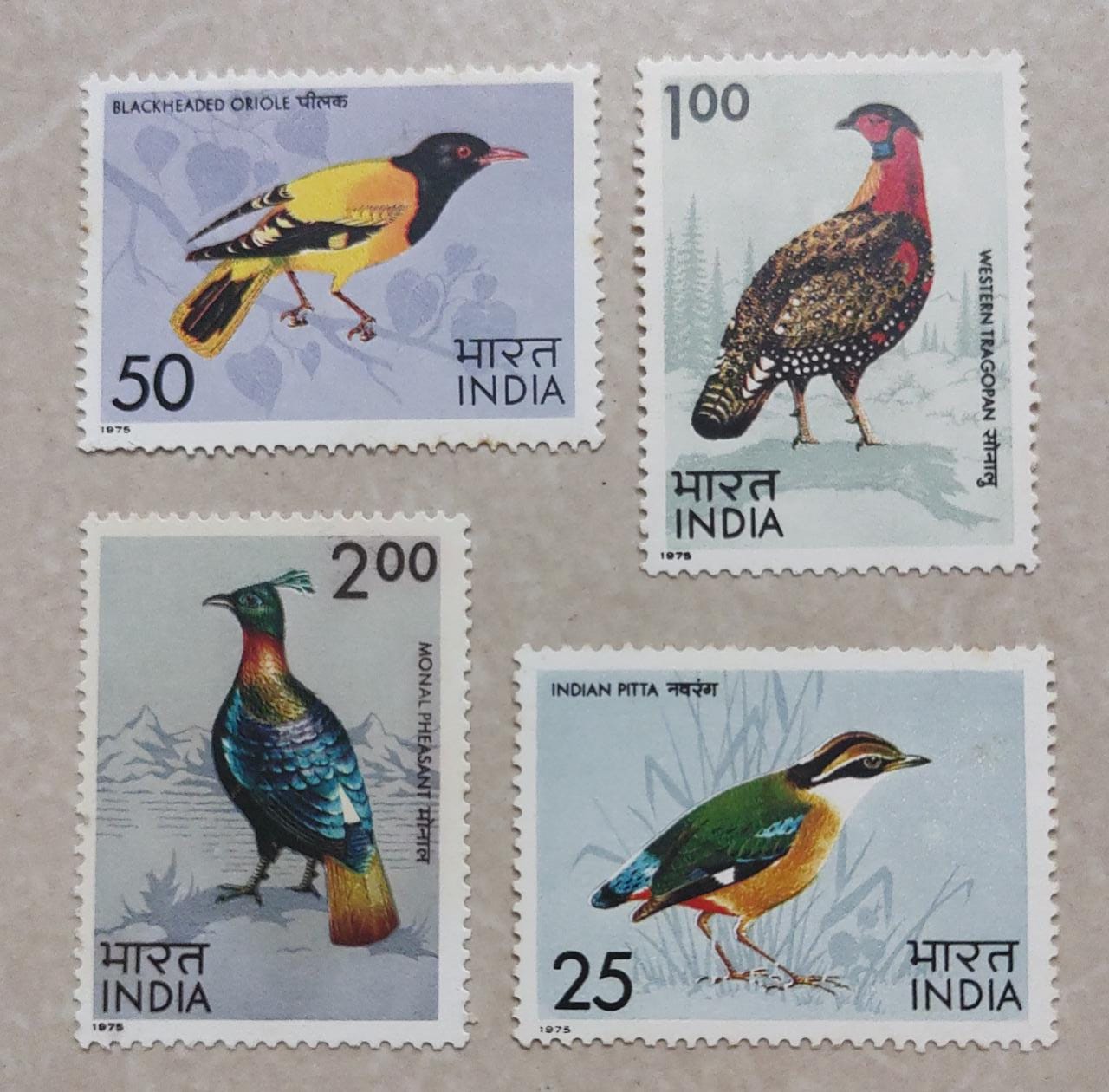 India Mint-1975 Indian birds beautiful set of 4 stamps.