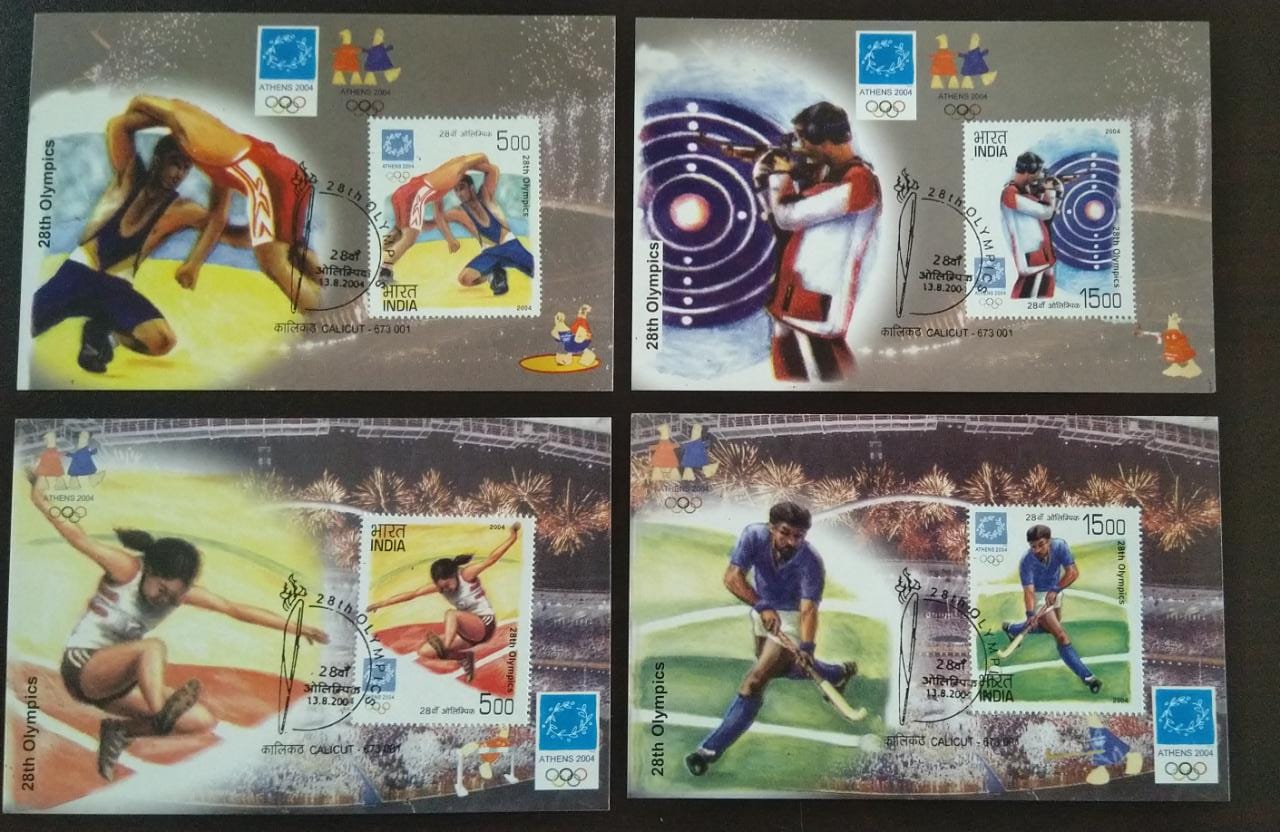 Set of 4 maxim cards- in a folder, - 28th Olympics held in 2004 Athens.
