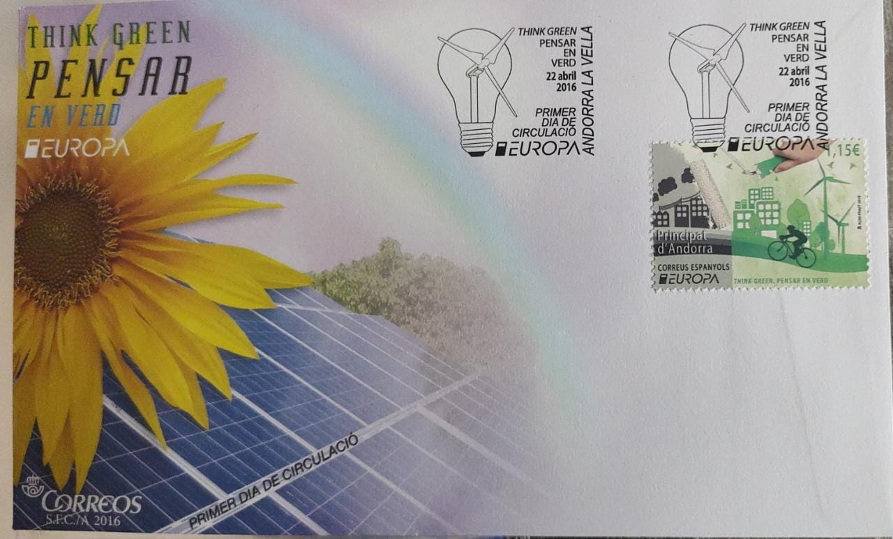 Andorra beautiful stamp FDC on n think green with beautiful cancellation.