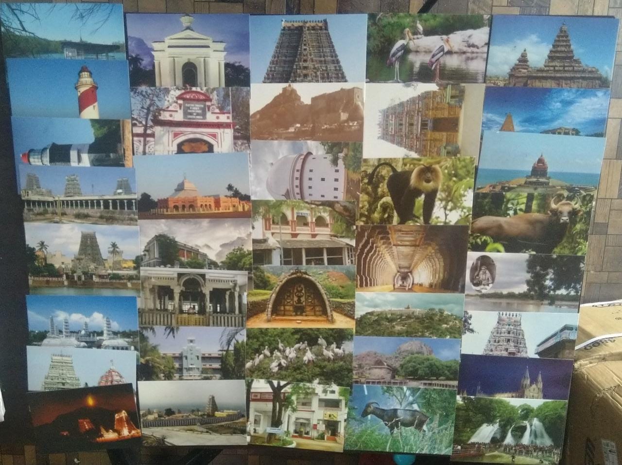 Permanent PICTORIAL cancellations-37 different on colour postcards from Tamil Nadu.