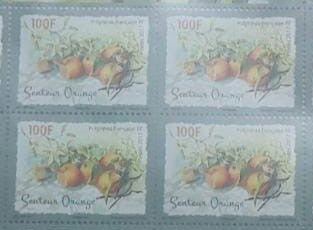 French Polynesia stamp issued in 2017. With scent of Oranges 🍊🍊.