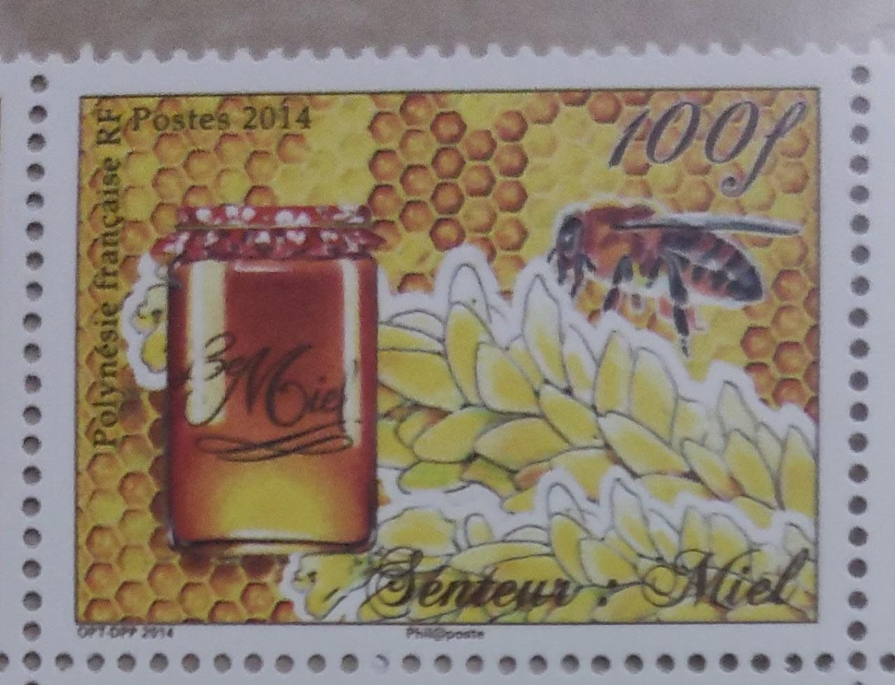 French Polynesia 2014 scented stamp -with scent of 🍯 Honey