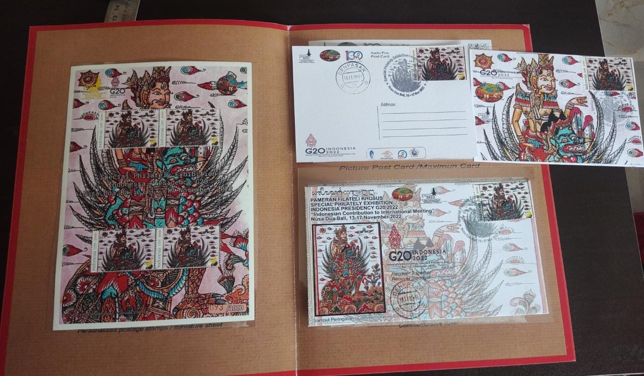 Balipex 2022- special edition sheetlet-+FDC+maxim+postcard in presentation pack - G20 program. Only 500 sets were made.