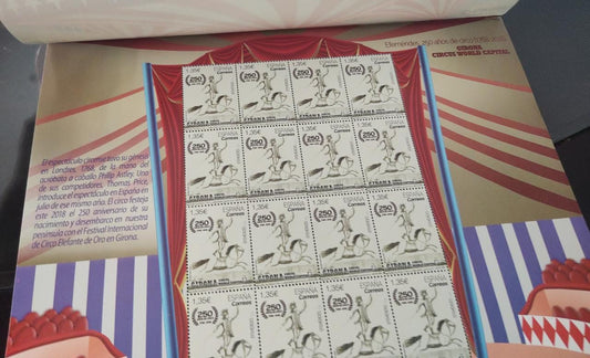 Spain full sheet on 🎪 circus , issued in 2018. The sheet has a top page, which when lifted - looks like curtain is raised for the show.