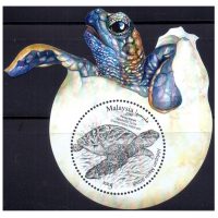 Malaysia 2020 – Iconic Marine Life – S/Sheet Odd shaped ms with round stamp. 🐢