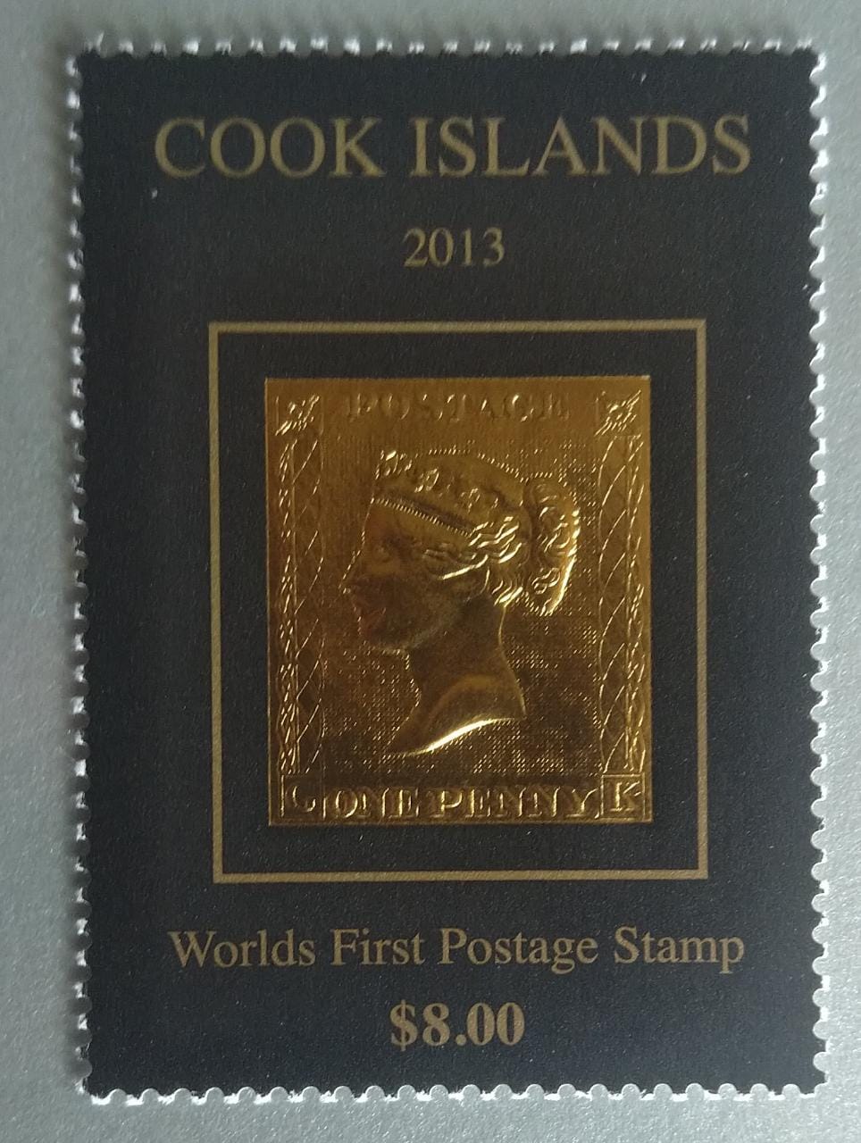 Cook island 22k gold stamp on Penny Black.