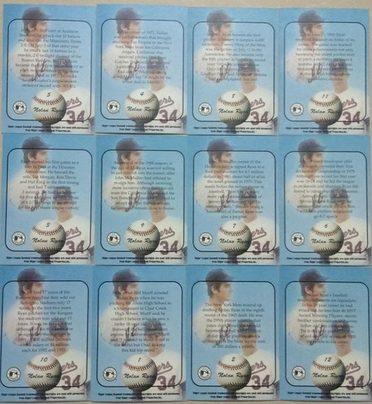 Guayana issued 12 different Baseball Card stamps on Nolan Ryan farewell collection