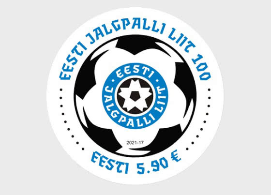 Estonia foot ball shape stamp made from real football material.