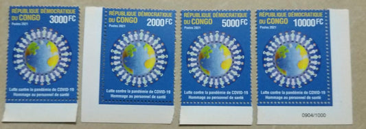 Congo 4 different denomination stamps on covid19.
