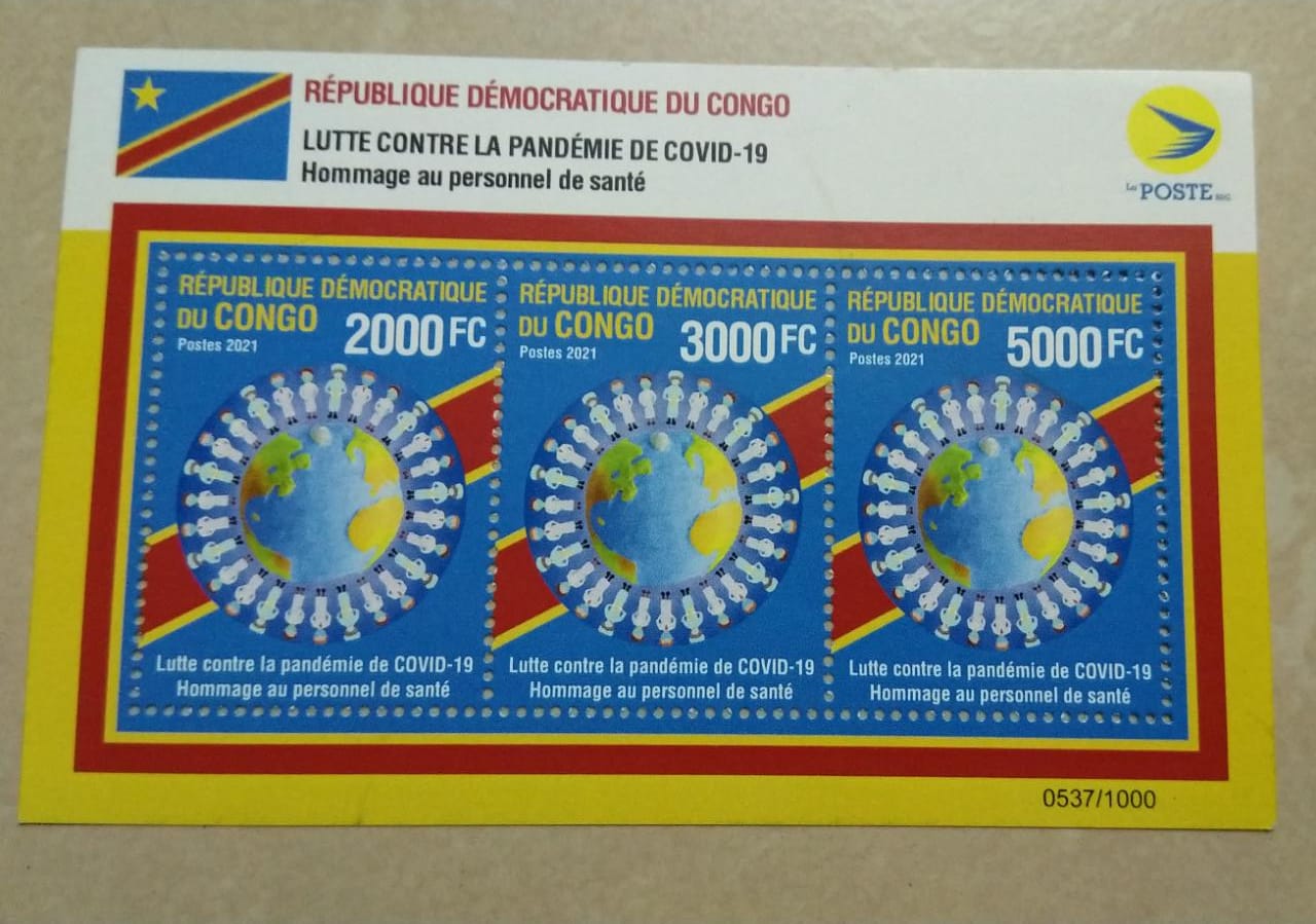 Congo SS with three diff denomination stamps on covid 19 .