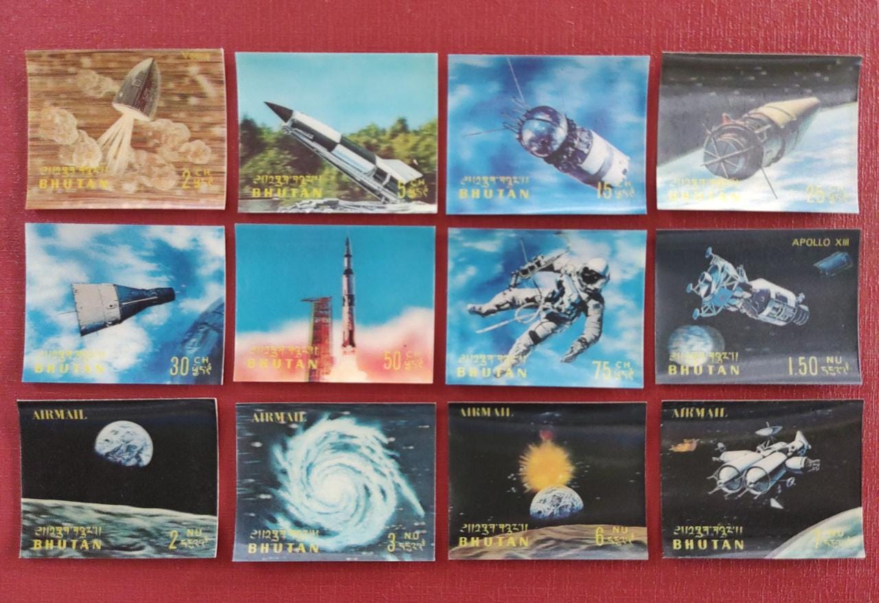 Bhutan 1969 beautiful 3D set of Man's conquest of space 12v set .