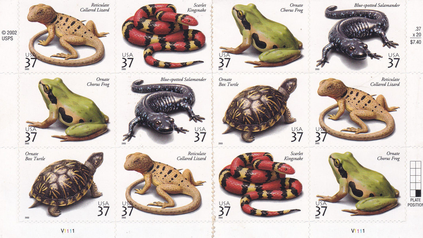 USA various reptiles self adhesive stamps.