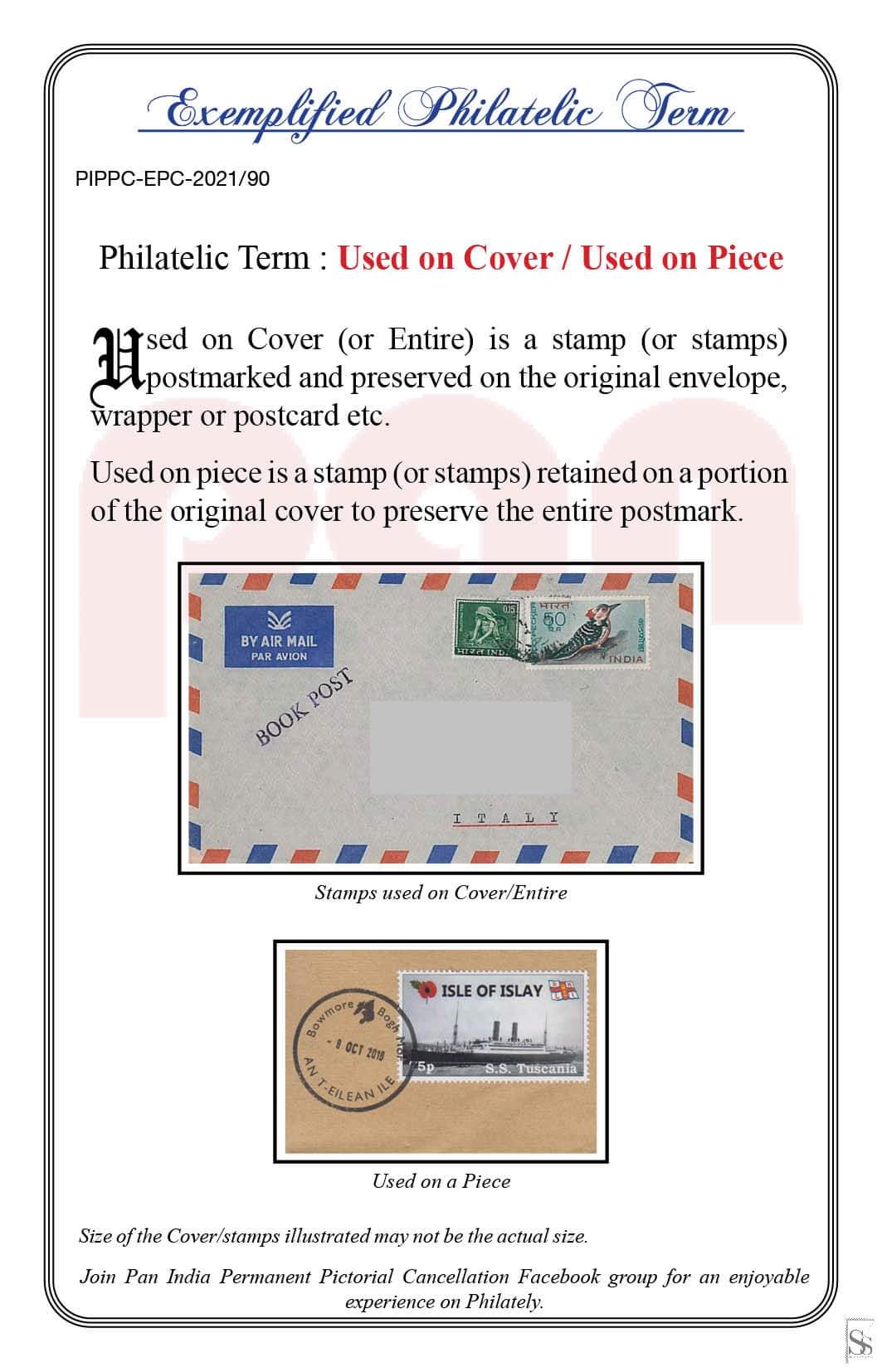 90.Today's exemplified philatelic term-Used on Cover/Used on Piece
