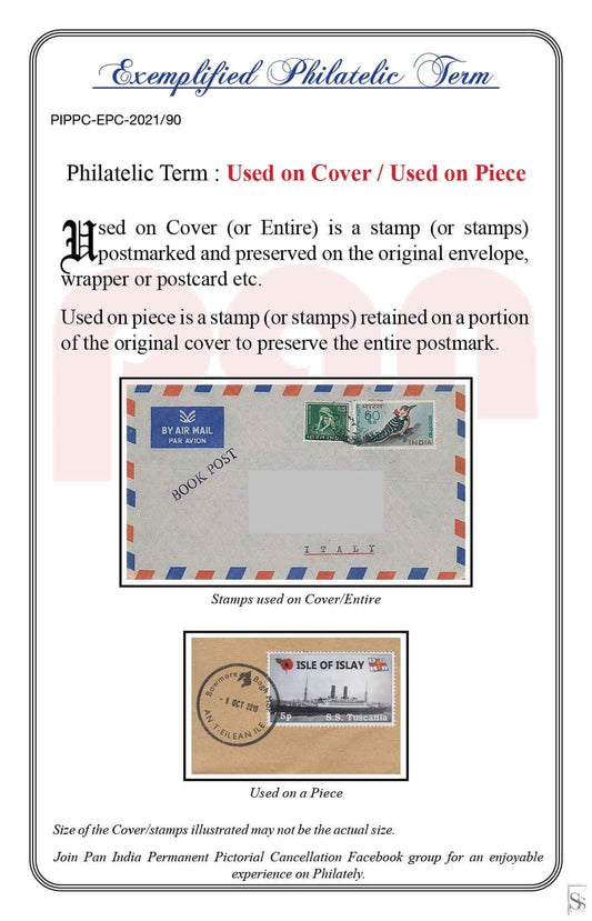 90.Today's exemplified philatelic term-Used on Cover/Used on Piece