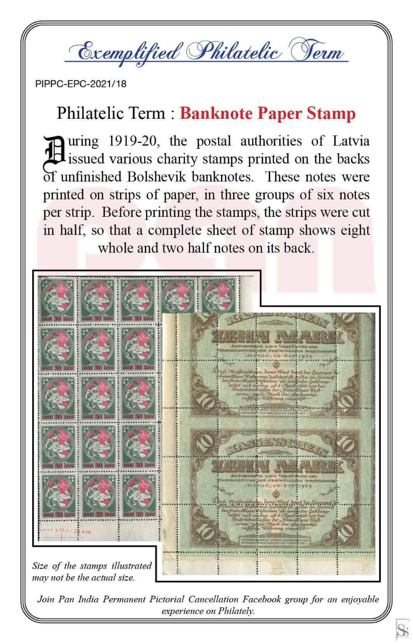 18. Today's exemplified philatelic term-Banknote paper stamp
