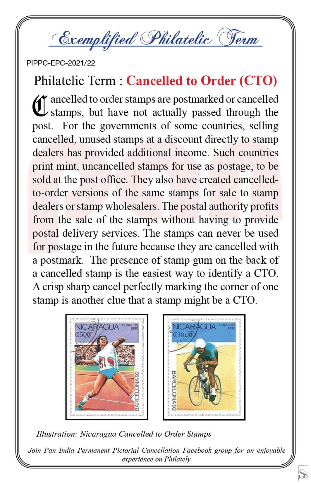 22. Today's exemplified philatelic term-Cancelled to Order (CTO)