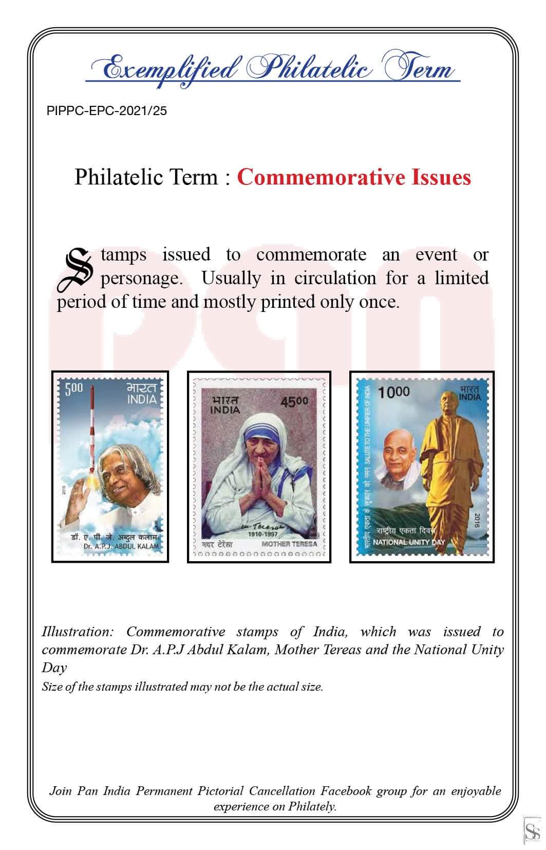 25. Today's Exemplified Philatelic term-Commemorative Issues