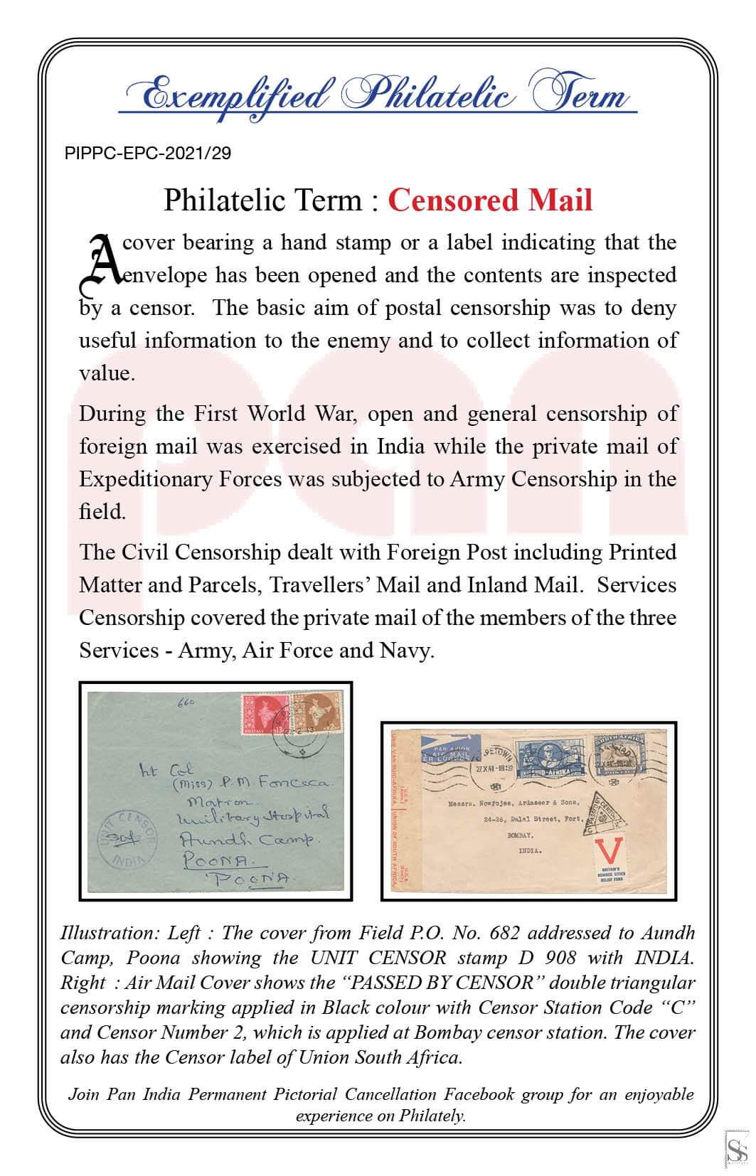 29. Today's Exemplified Philatelic term-Censored Mail