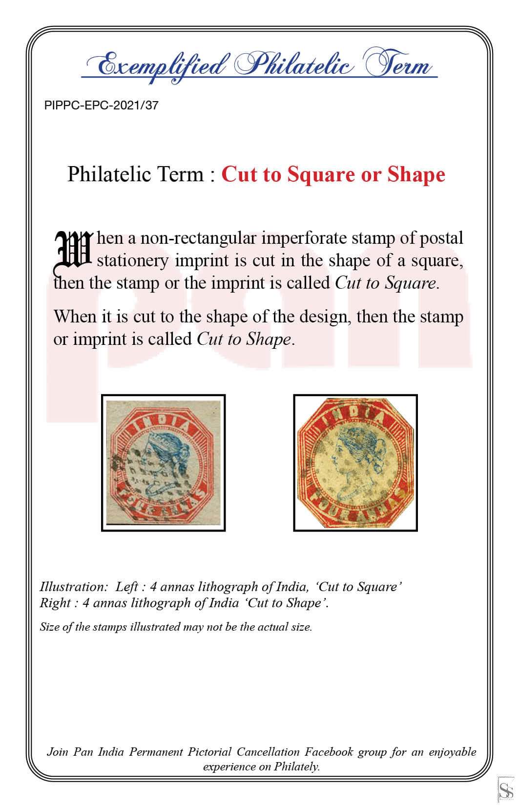 37. Today's Exemplified Philatelic term- Cut to Square or Shape