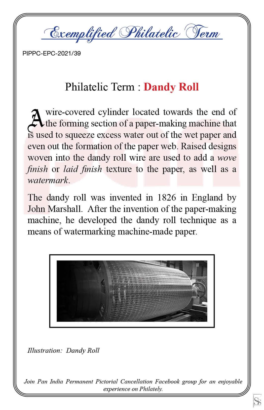 39. Today's Exemplified Philatelic term-Dandy Roll