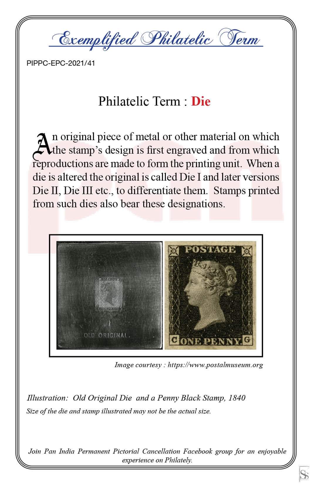 41. Today's Exemplified Philatelic term-Die