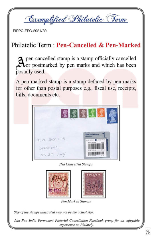 80. Today's Exemplified Philatelic term-Pen cancelled and pen marked