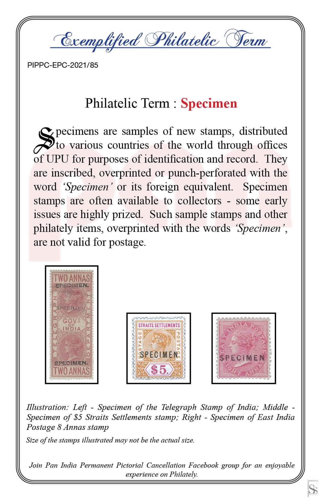 85. Today's Exemplified Philatelic term- Specimen