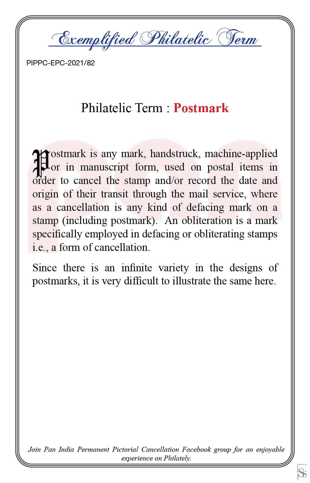 82. Today's Exemplified Philatelic term-Postmark