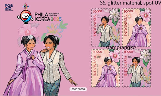 Three Indonesia 2025 Phila Korea traditional-dress silk stamp sheets