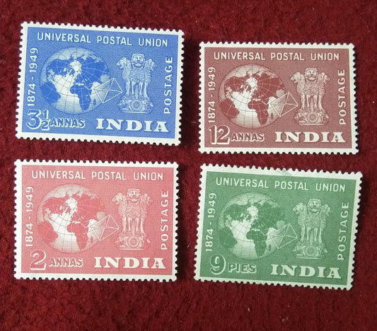 India 1949 UPU mint stamp set with four denominations