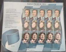 Spain 2014 cinema reel-shaped die-cut stamp sheetlet featuring Spanish actors