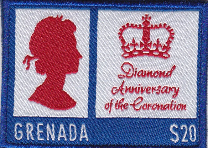 Grenada Diamond Anniversary coronation stamp with embroidered crown detail