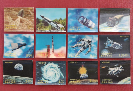 Bhutan 1969 3D Man’s Conquest of Space stamp set for thematic philately collectors