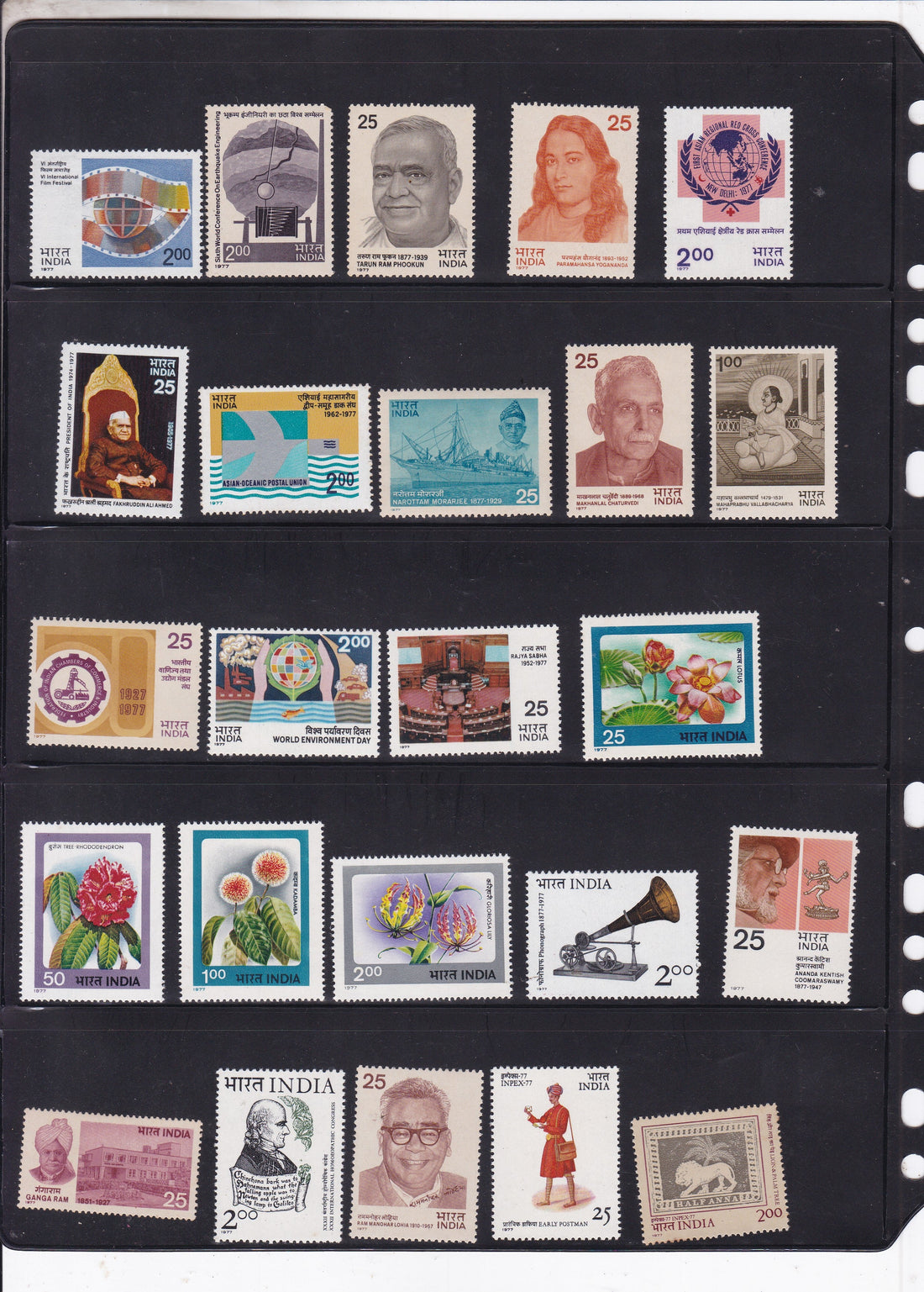 India 1977 Full Year Pack MNH stamps for year-wise Indian philately collection