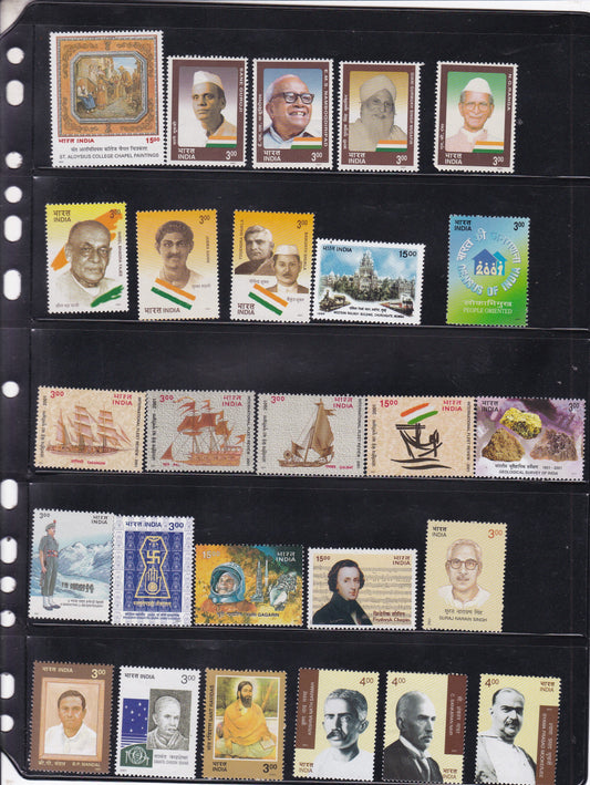 India 2001 full year pack MNH stamps arranged for a milestone stamp album