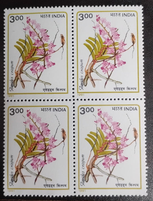 India 1991 Orchids of India Block of 4 mint