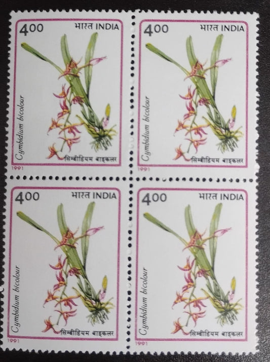 India 1991 Orchids of India Block of 4 mint