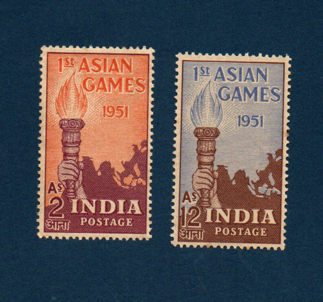 India 1951-First Asian Games stamps-2 different-issued on 04.03.1951