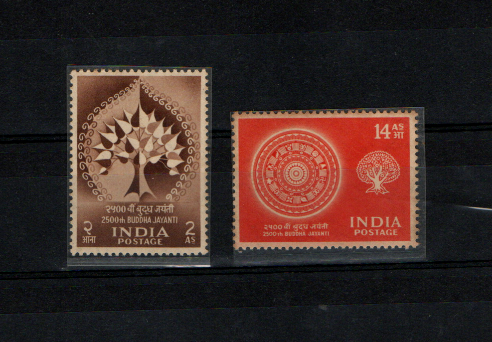India mint- 1956- Buddha Jayanti 2 different value stamps.