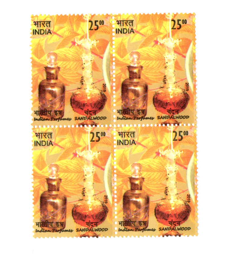 India 2019 Indian  Perfumed Sandalwoods Block of 4 Mint