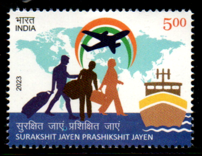 India 2023 Tagline for the Immigrants 'Surakshi Jayen' 'Prashikshit Jayen' India mint Stamp