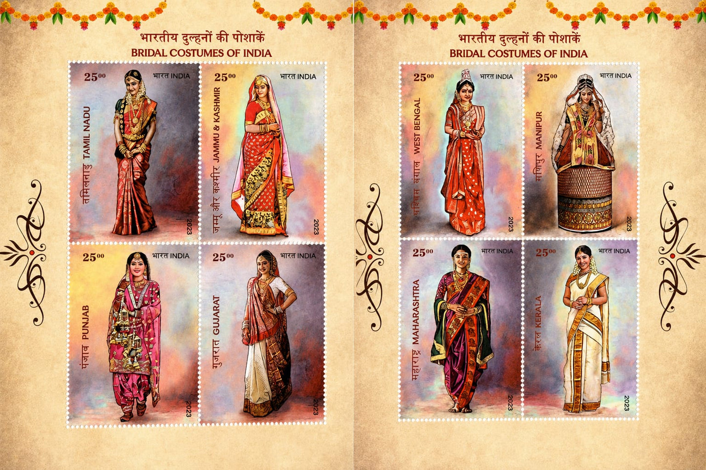 India 2023 Bridal costumes Miniature sheet set of 2 MS