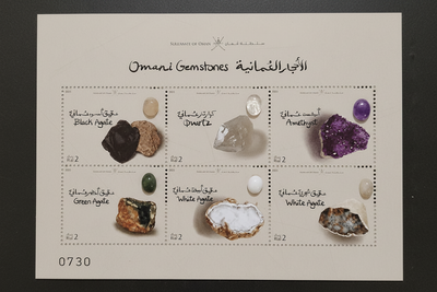 Oman 2025 Omani Gemstones Special Souvenir Sheet with Original Gemstones Affixed on Stamps