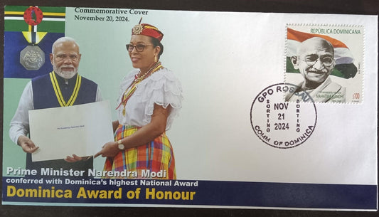 Commemorative cover on Hon.PM Modi was honoured by Dominica's highest prestigious honour award.   On 21 November,2024