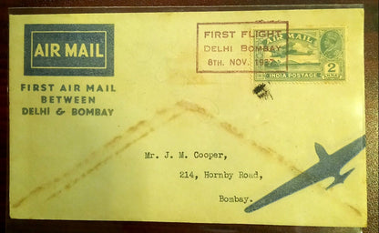 BRITISH INDIA 1937 .FIRST AIRMAIL SERVICE 8 NOV 1937.FIRST DAY USED IN FIRST FLIGHT. HISTORIC COMMERCIALY USED COVER