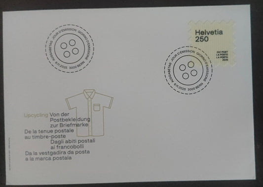 Switzerland -Stamp made from real cloth recycled from staff's uniform- FDC