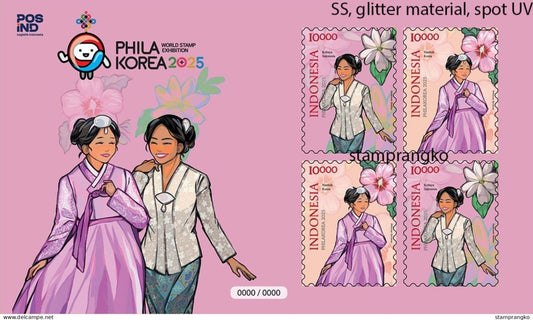 Set of three unusual sheets from Indonesia 2025 Phila Korea 2025 Traditional Dresses Silk Stamps