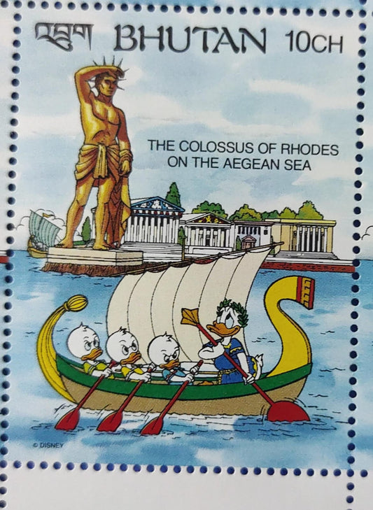 Bhutan Disney stamp The Colossus of Rhodes on the Aegean Sea