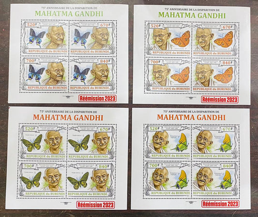 Burundi 2023 set of 4 different sheetlets on Gandhiji.