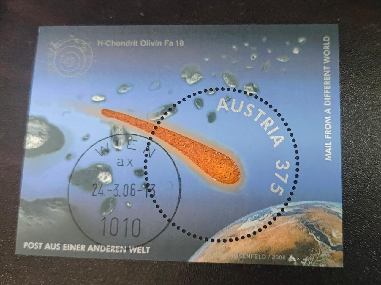 Austria - 2006 Mail from another world  world's first stamp with real Meteorite powder affixed issued by Austria in 2006